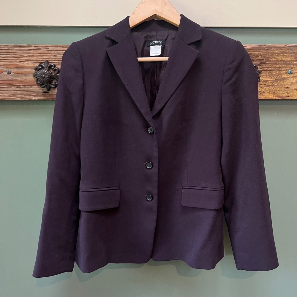 J.Crew Womens P6 Plum Purple 100% Wool 3-Button Blazer Jacket Made in Japan